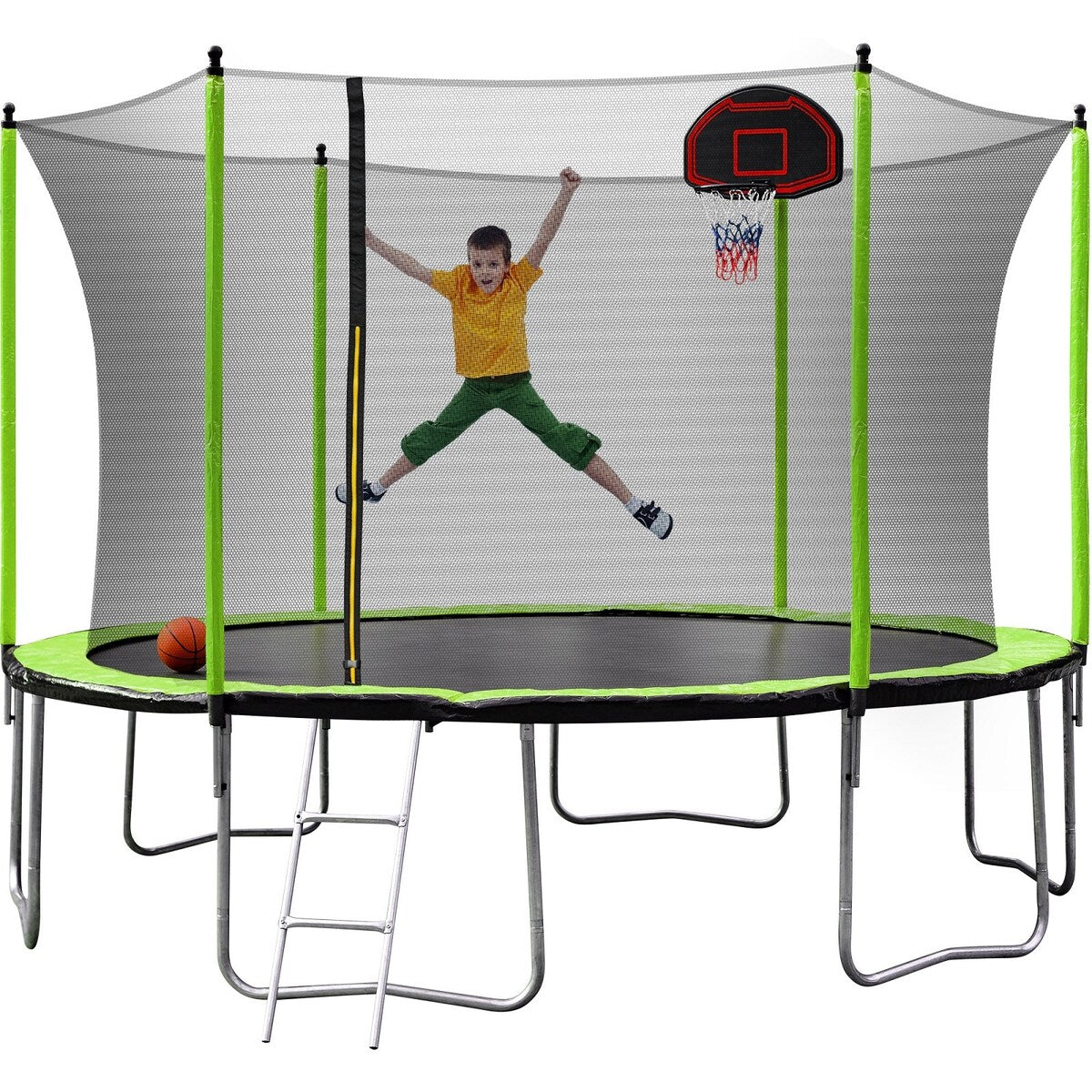 14FT Trampoline with Basketball Reinforced Jumping Mat and Ladder
