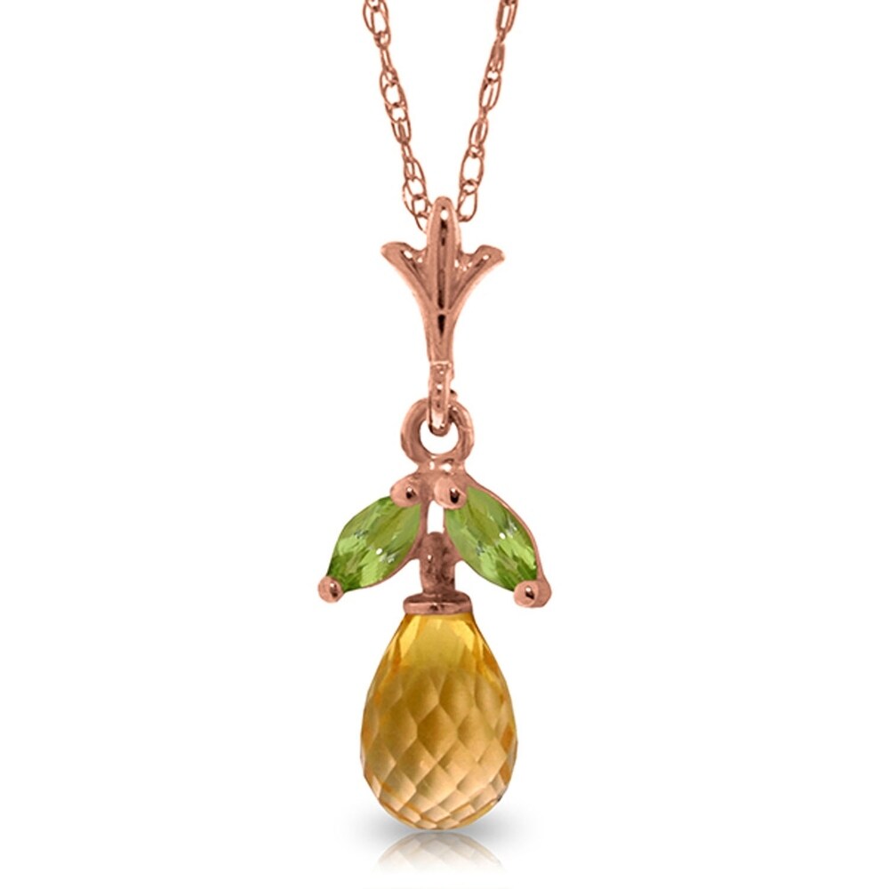 14K Rose Gold Citrine & Peridot Necklace Certified