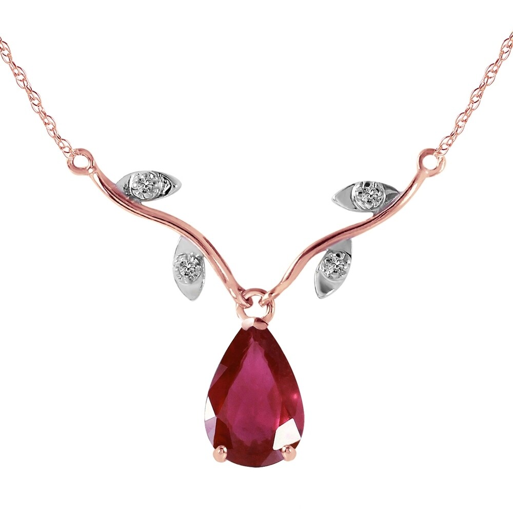 14K Rose Gold Natural Diamond & Ruby Necklace Genuine