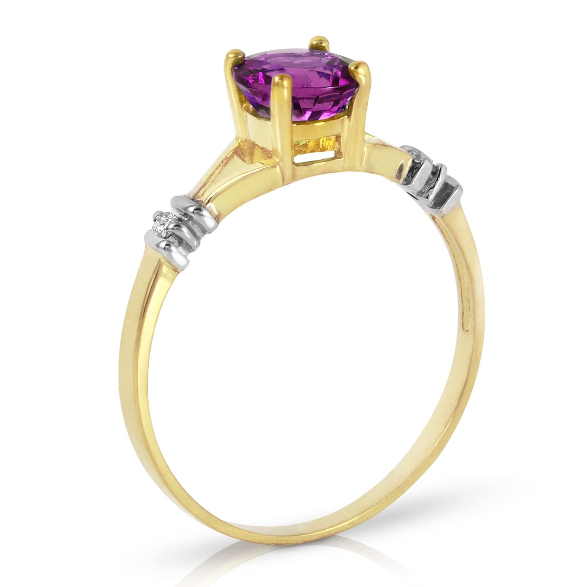 14K Solid Gold 0.92 Carat Diamond Ring w/ Round Cut Amethyst Gemstone