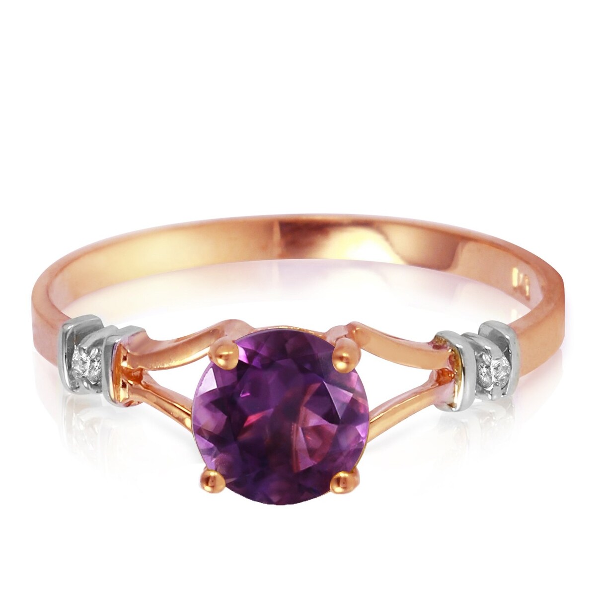 14K Solid Gold 0.92 Carat Diamond Ring w/ Round Cut Amethyst Gemstone