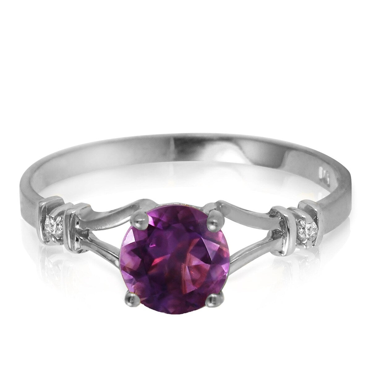 14K Solid Gold 0.92 Carat Diamond Ring w/ Round Cut Amethyst Gemstone