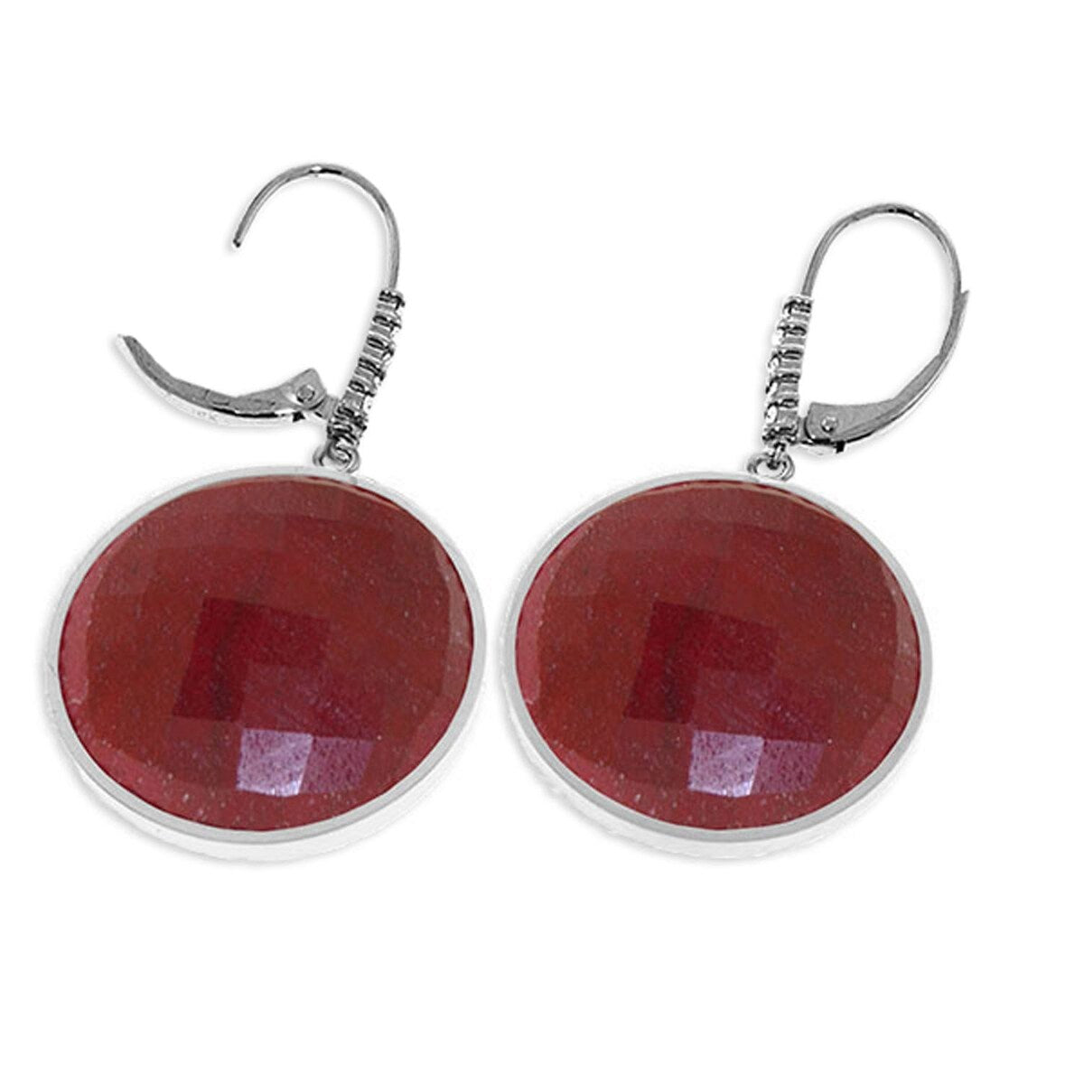 14K Solid Gold Diamonds Leverback Earrings w/ Round Dyed Rubies