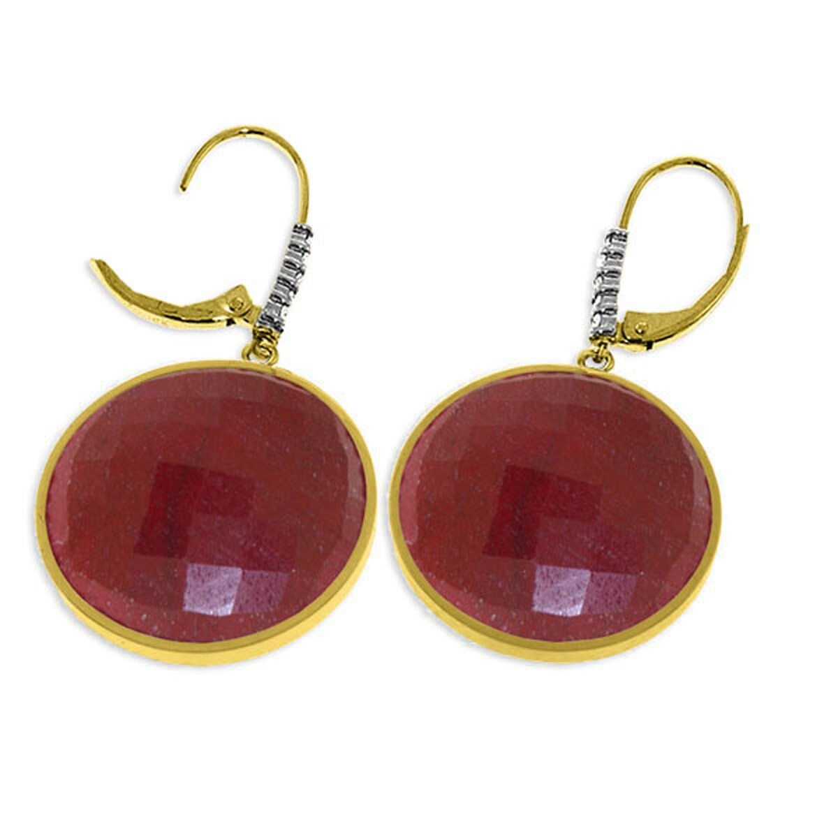 14K Solid Gold Diamonds Leverback Earrings w/ Round Dyed Rubies