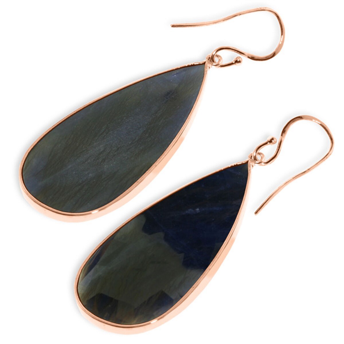 14K Solid Gold Fish Hook Natural Sapphire Gemstone Chandelier Earrings
