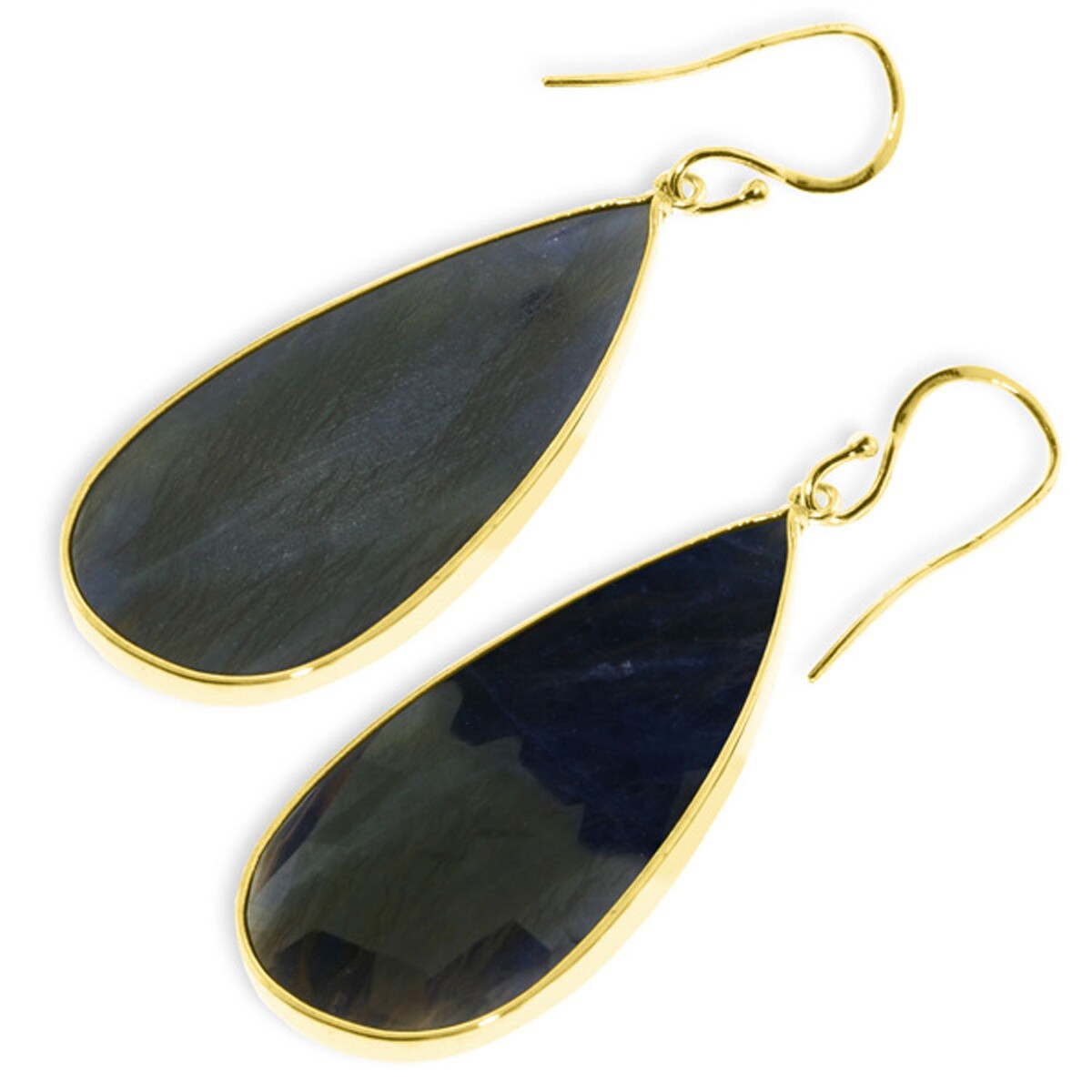 14K Solid Gold Fish Hook Natural Sapphire Gemstone Chandelier Earrings
