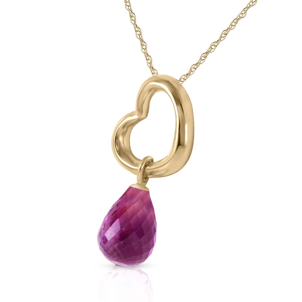14K Solid Gold Heart Necklace with Dangling Natural Amethyst