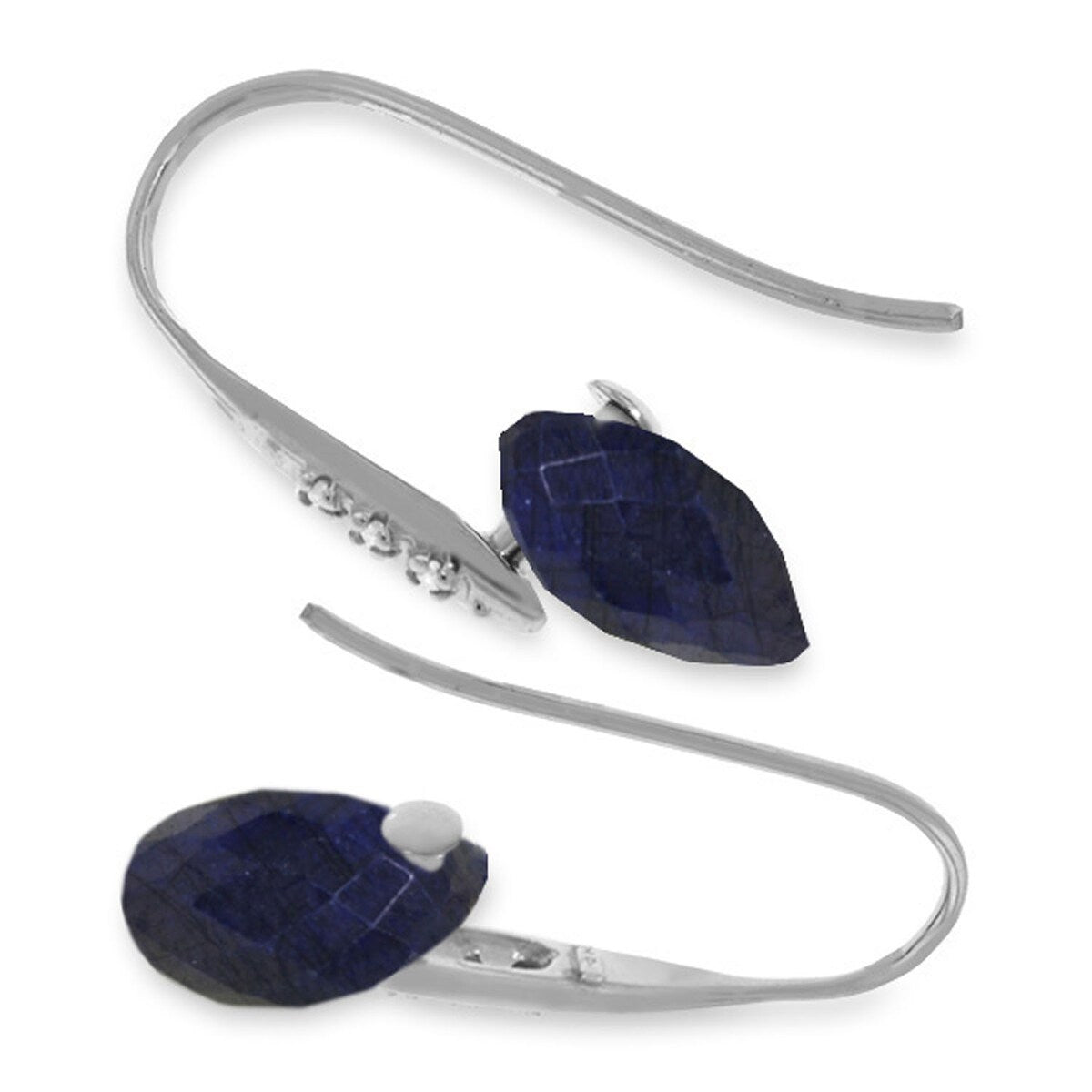 14K Solid Gold Hook Earrings w/ Diamonds & Dangling Dyed Sapphires