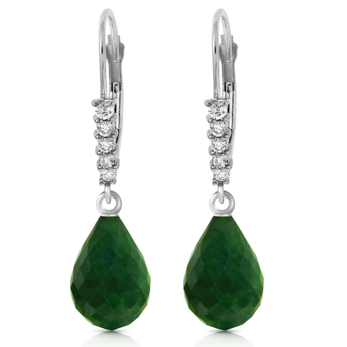 14K Solid Gold Leverback Earrings Natural Diamond & Emerald Certified