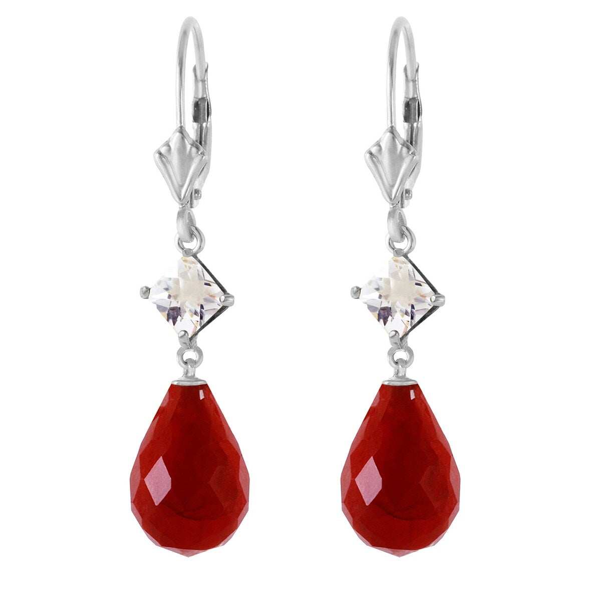 14K Solid Gold Leverback Gemstone Earrings w/ Rose Topaz & Rubies