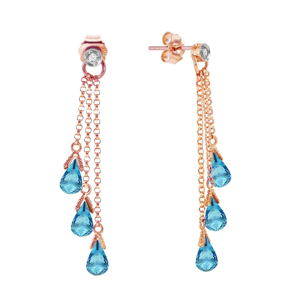 14K Solid Rose Gold Chandelier Earrings with Diamonds & Blue Topaz