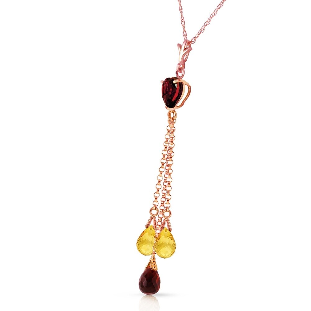 14K Solid Rose Gold Necklace with Briolette Garnets & Citrines