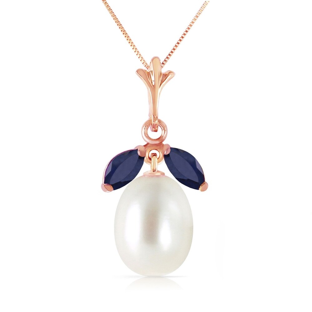 14K Solid Rose Gold Necklace with Natural pearl & Sapphires