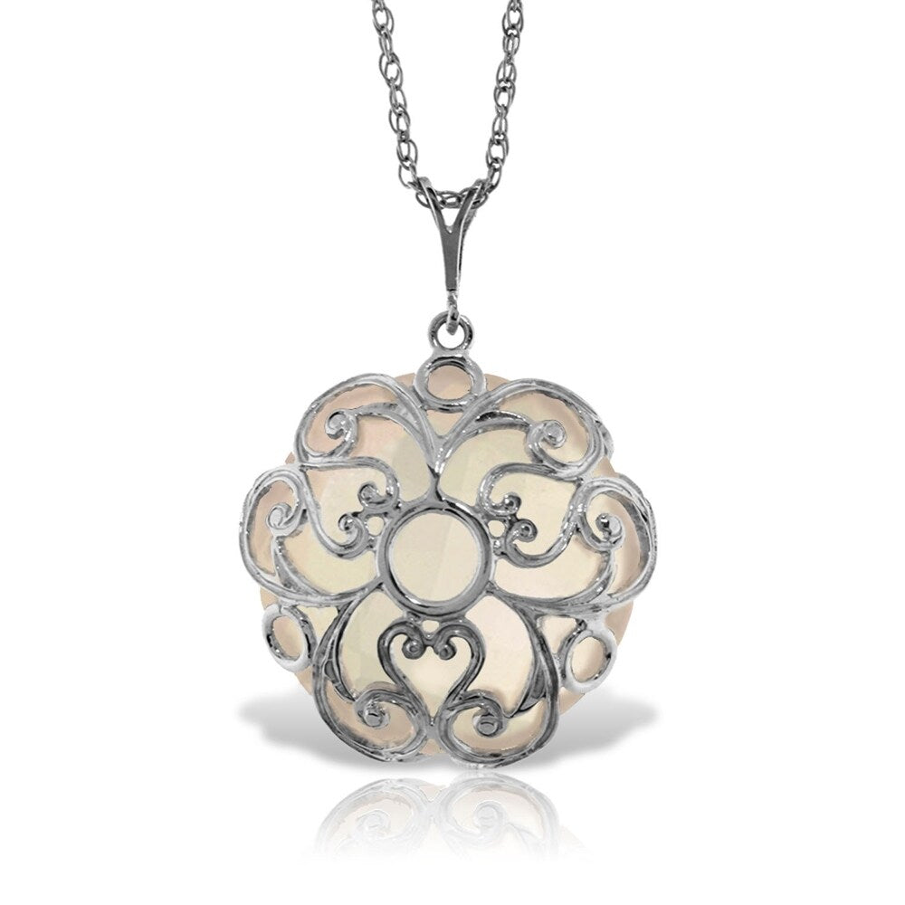 14K Solid White Gold Necklace with Checkerboard Cut Round Rose Quartz