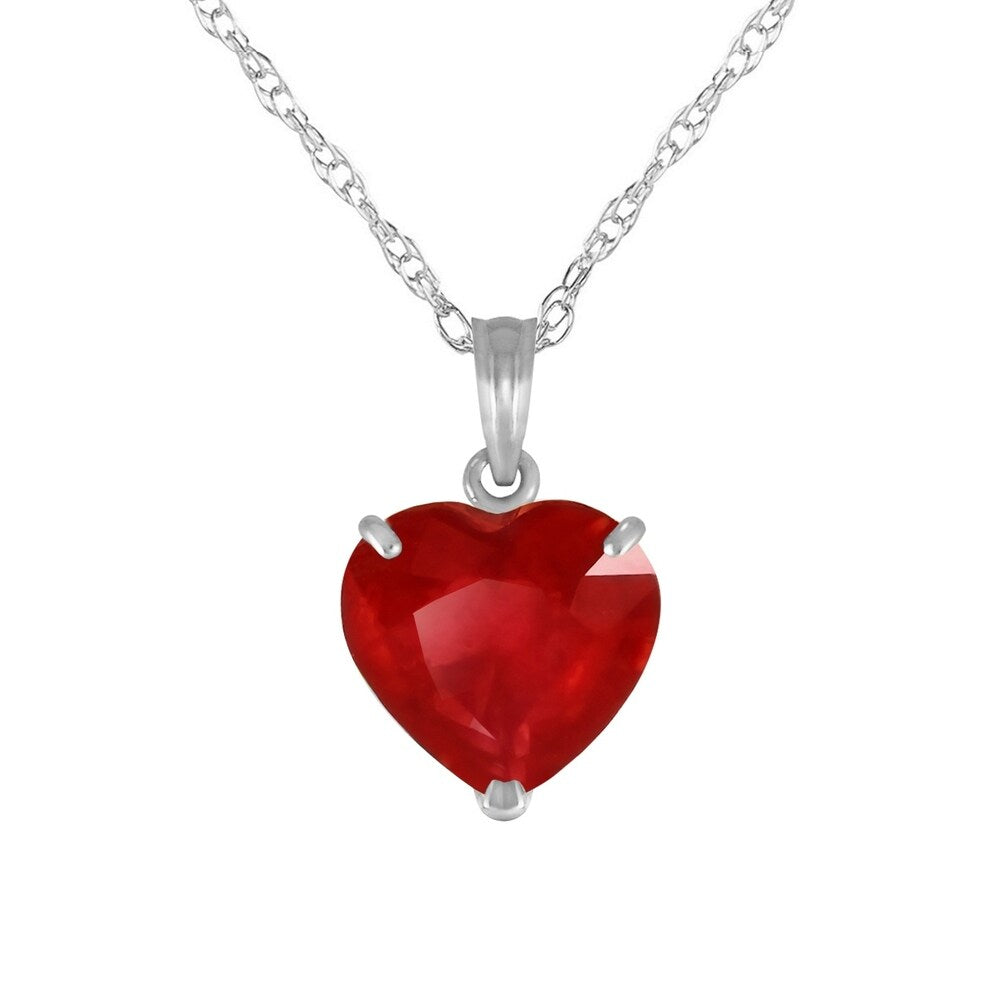 14K Solid White Gold Necklace with Natural 10mm Heart Ruby
