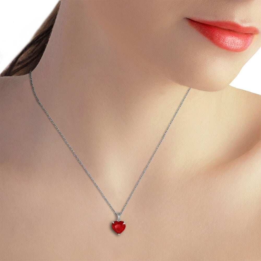 14K Solid White Gold Necklace with Natural 10mm Heart Ruby