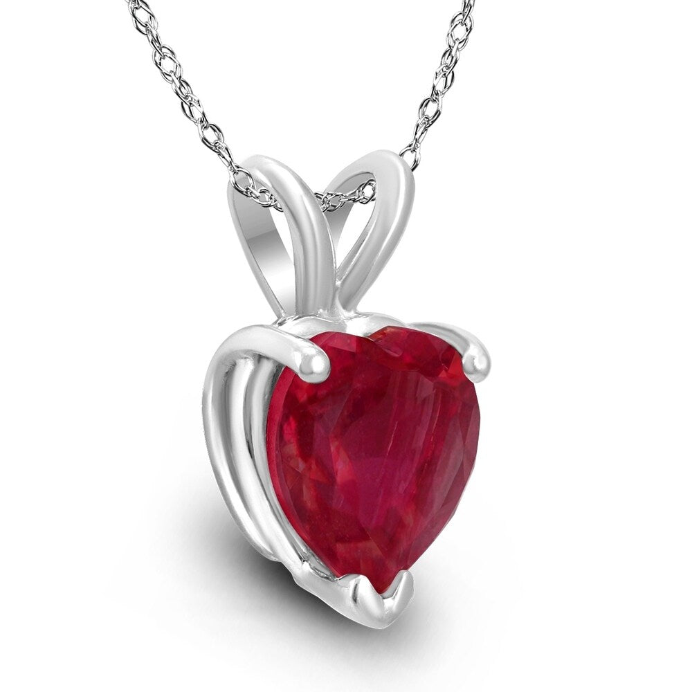 14K White Gold 5MM Heart Ruby Pendant