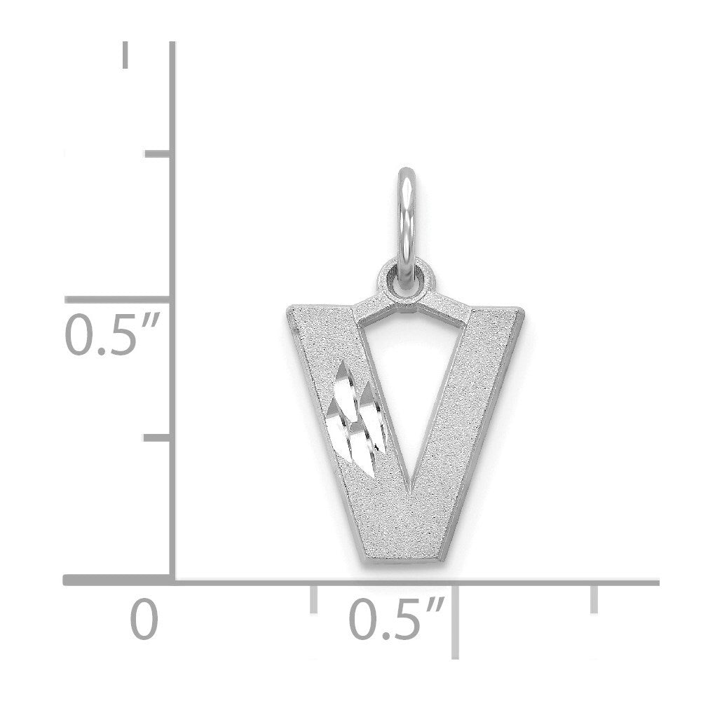 14K White Gold Satin Diamond-cut Letter V Initial Charm