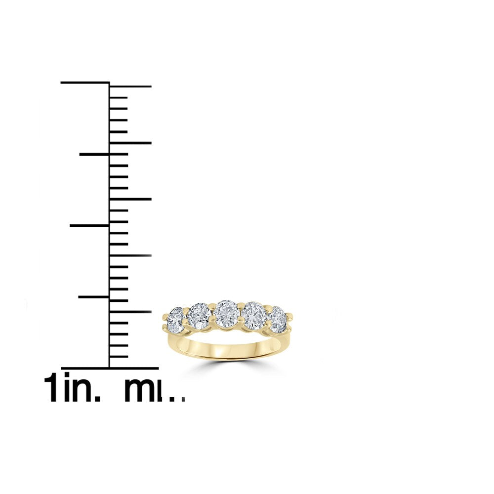 14K Yellow Gold 2 ct TDW Round Cut Diamond Five Stone Wedding Anniversary Womens Ring - White