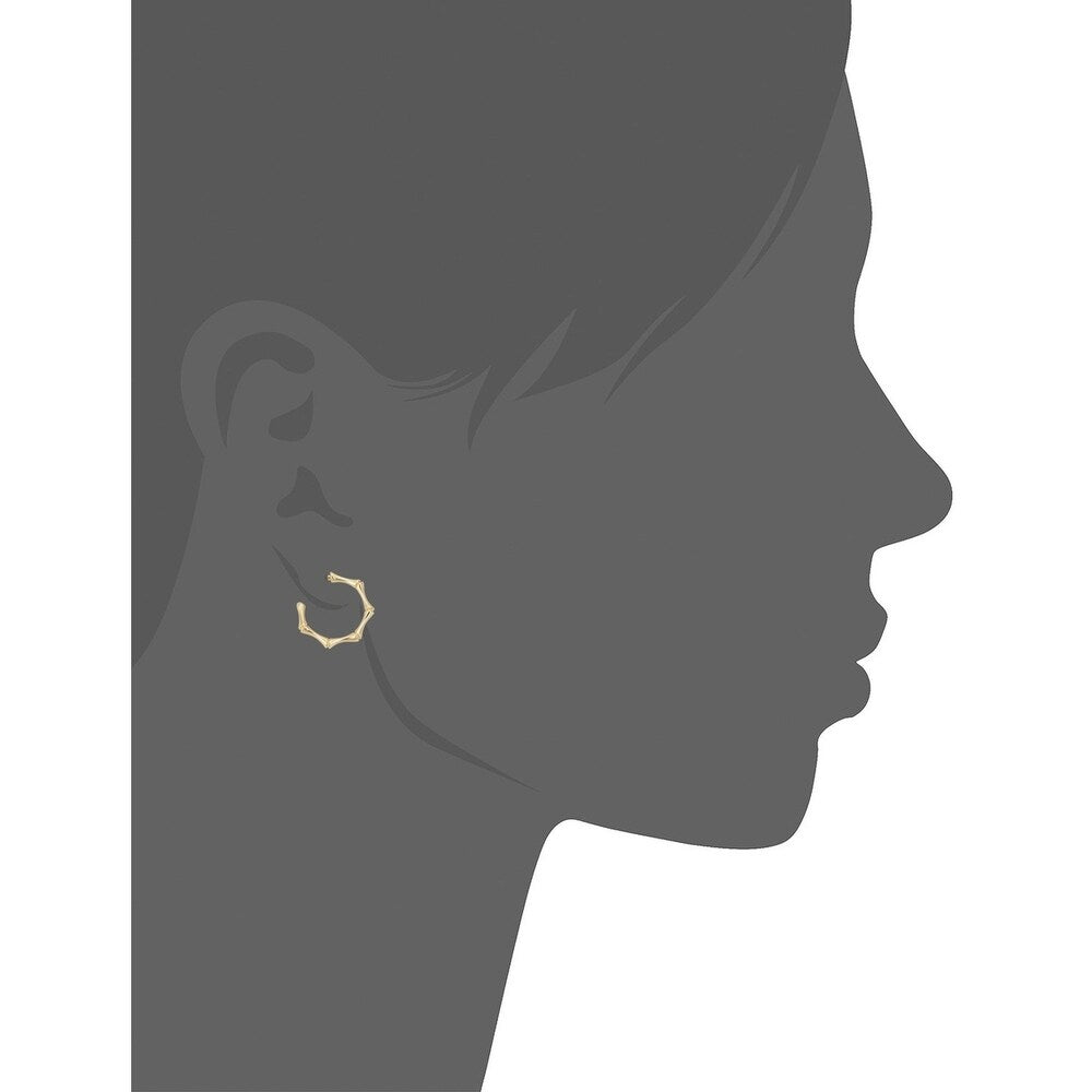 14K Yellow Gold Bamboo Open Hoop Earrings Minimalist Jewelry