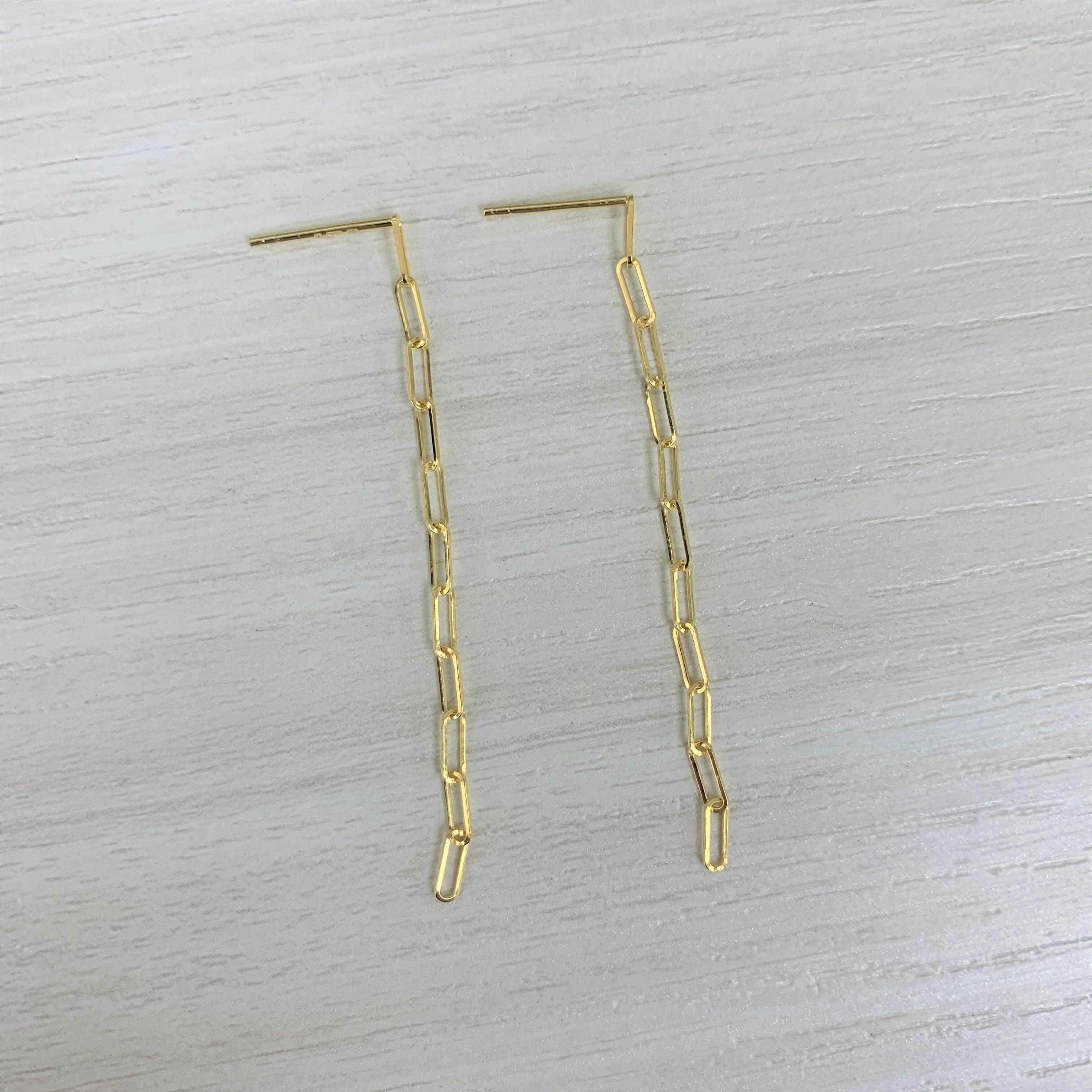 Joelle Collection 14K Yellow Gold Paperclip Long Drop Earrings 2.25 Inch