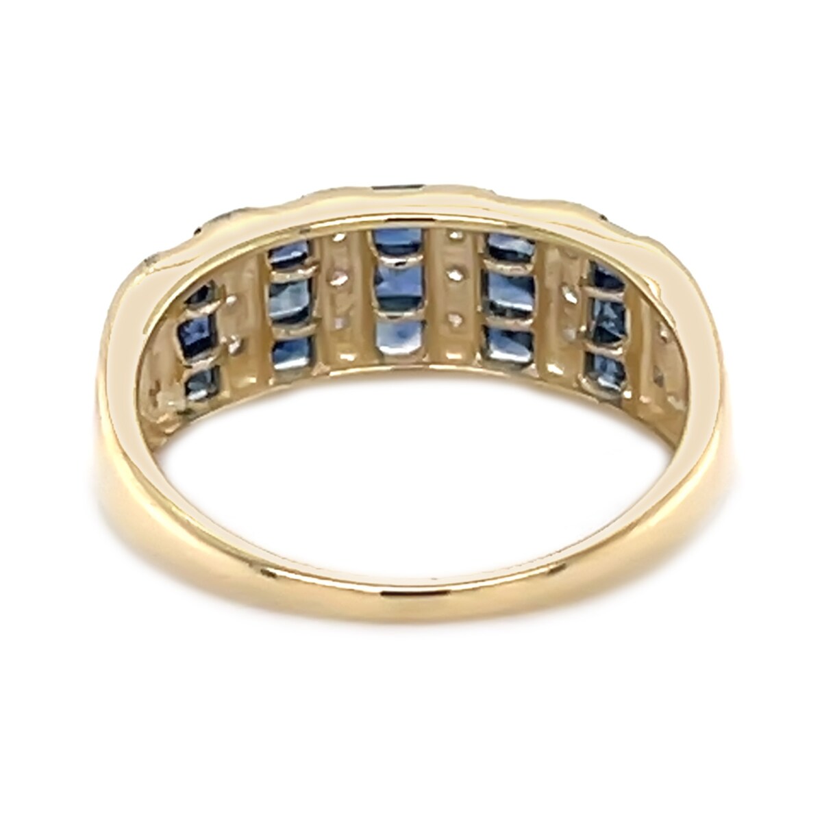 14Kt Yellow Gold Blue Sapphire and Diamond Band Ring