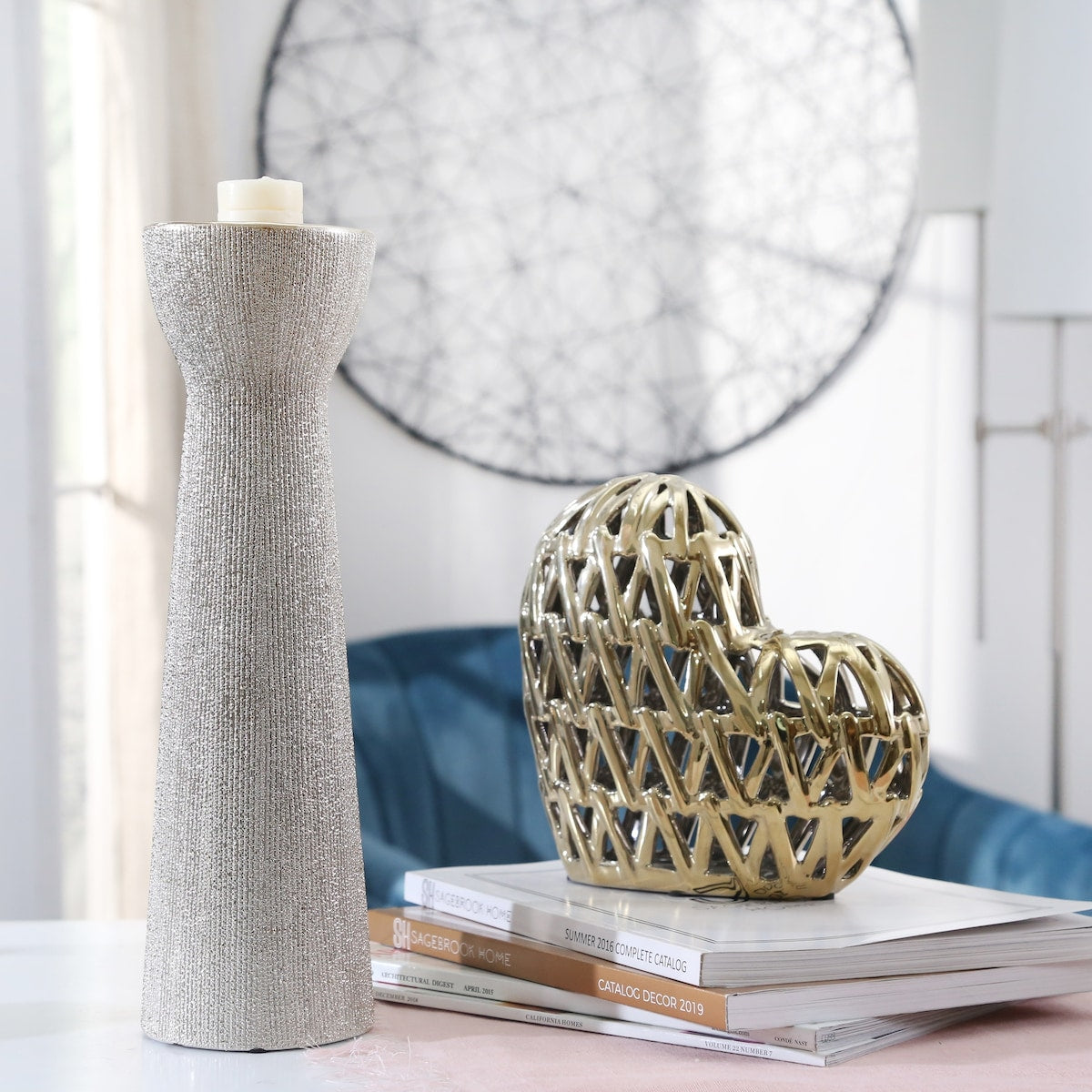 14" Ceramic Beaded Candle Holder Contemporary Champagne Gold Elegant Decorative Votive Candle / Tealight Holder for