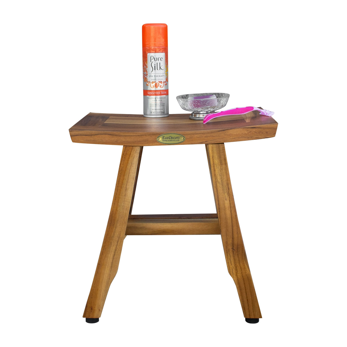 14" W, 15" H, Teak Shower Stool, Teak Shower Shaving Foot Rest, Teak Shower Shaving Stool, Small Bathroom Stool, Natural Teak