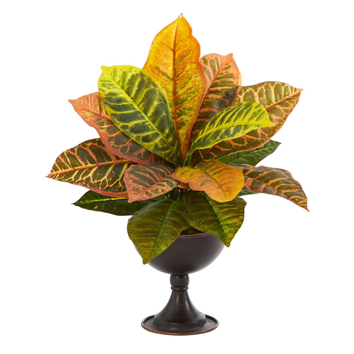 14" Garden Croton Artificial Plant in Metal Chalice (Real Touch)