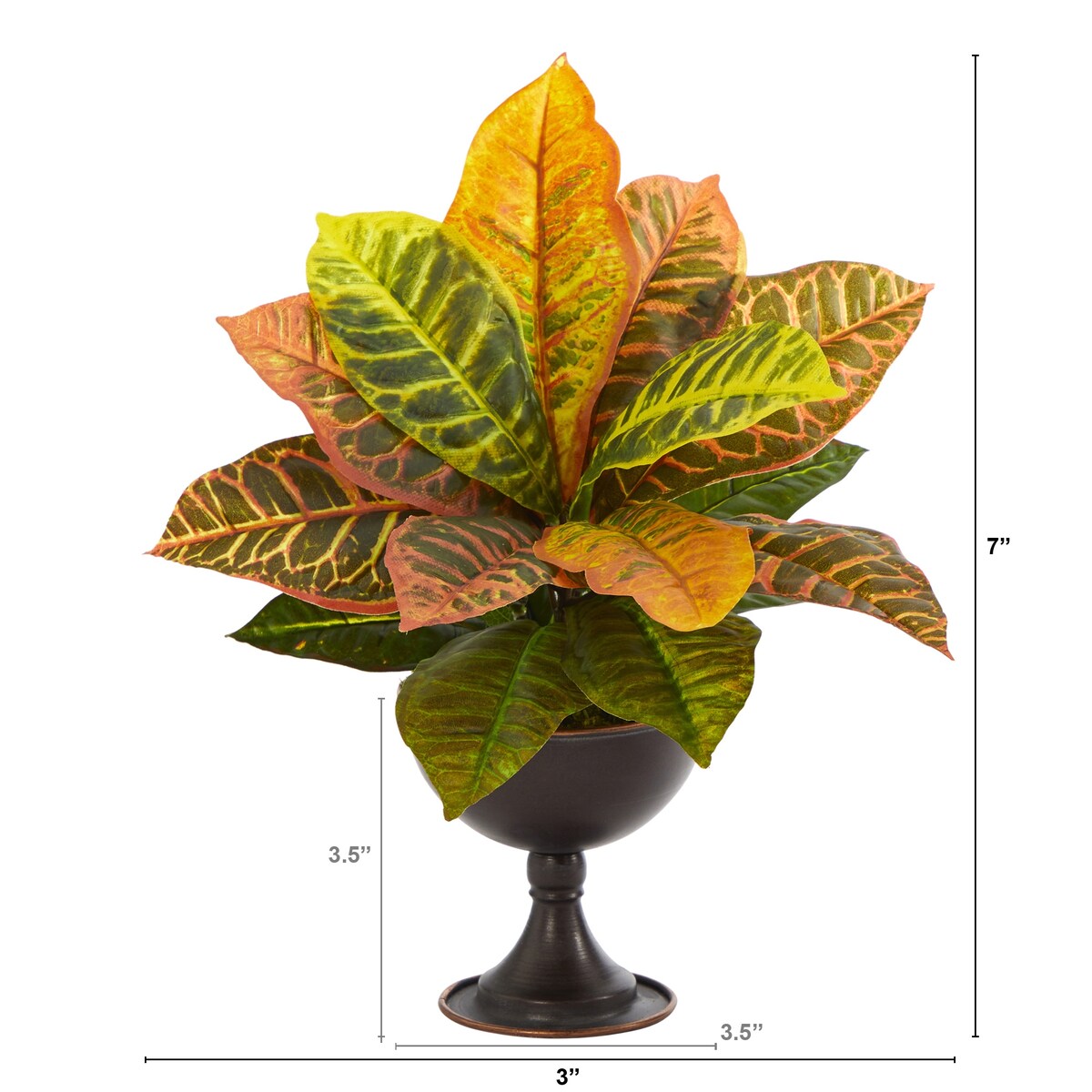 14" Garden Croton Artificial Plant in Metal Chalice (Real Touch)