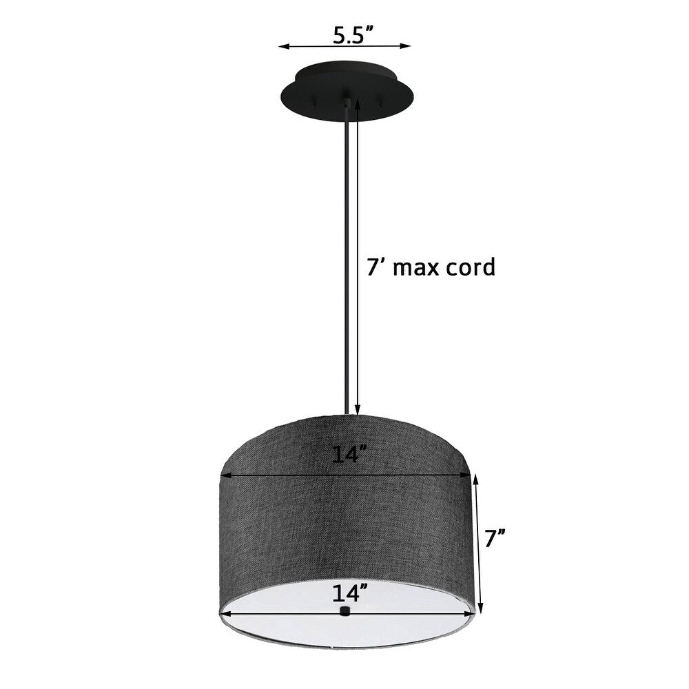 14" W 2 Light Pendant Granite Gray Shade with Diffuser, Black Cord