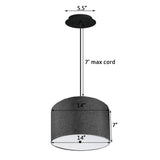 14" W 2 Light Pendant Granite Gray Shade with Diffuser, Black Cord
