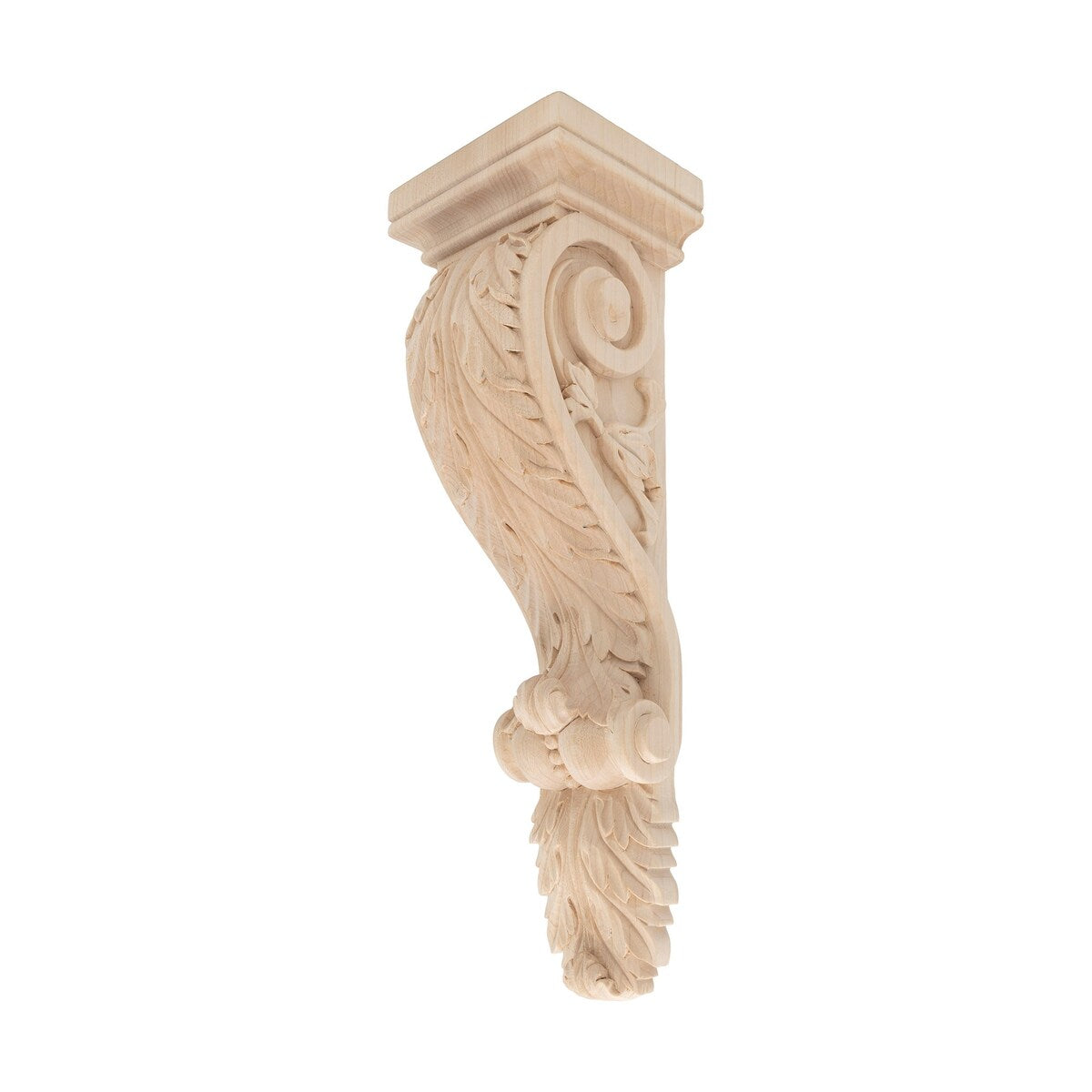 14" x 4-3/8" x 3-3/4" Large Hand Carved Maple Acanthus Leaf Corbel