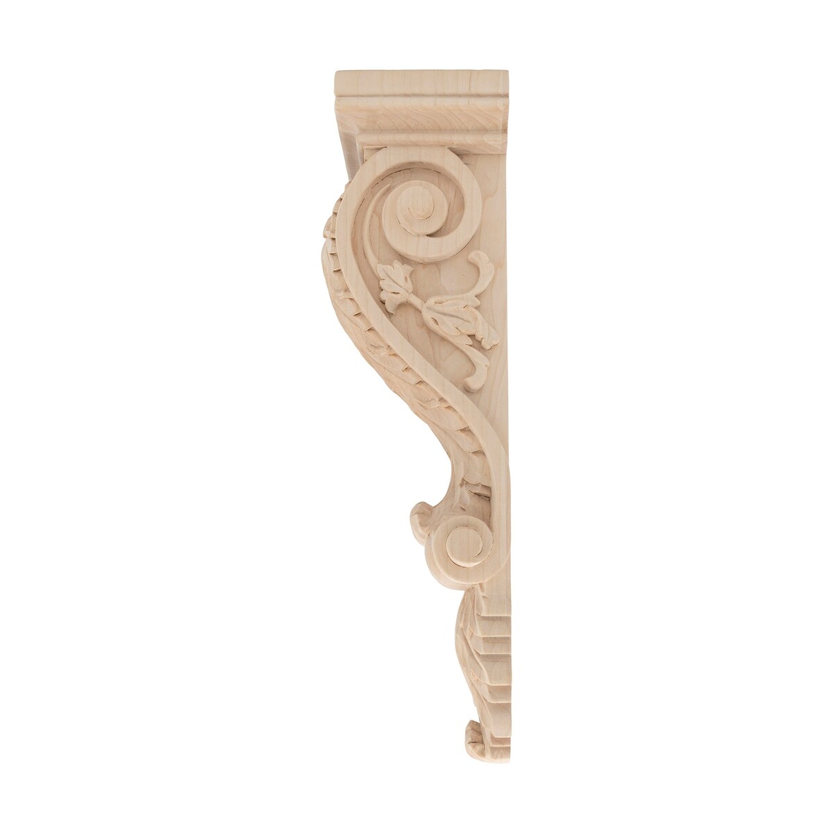 14" x 4-3/8" x 3-3/4" Large Hand Carved Maple Acanthus Leaf Corbel