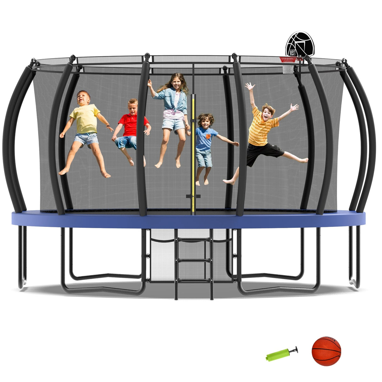 12ft/14ft/15ft/16ft Trampoline for Kids and Adults, Outdoor Trampolines with Curved Poles, Pumpkin Shaped