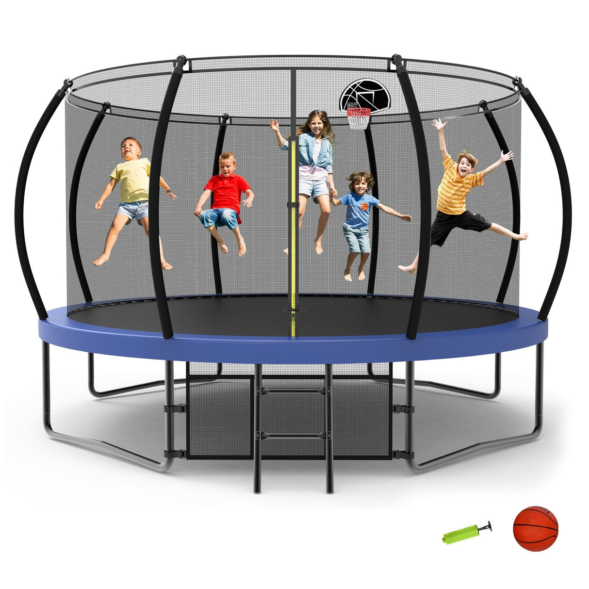 12ft/14ft/15ft/16ft Trampoline for Kids and Adults, Outdoor Trampolines with Curved Poles, Pumpkin Shaped