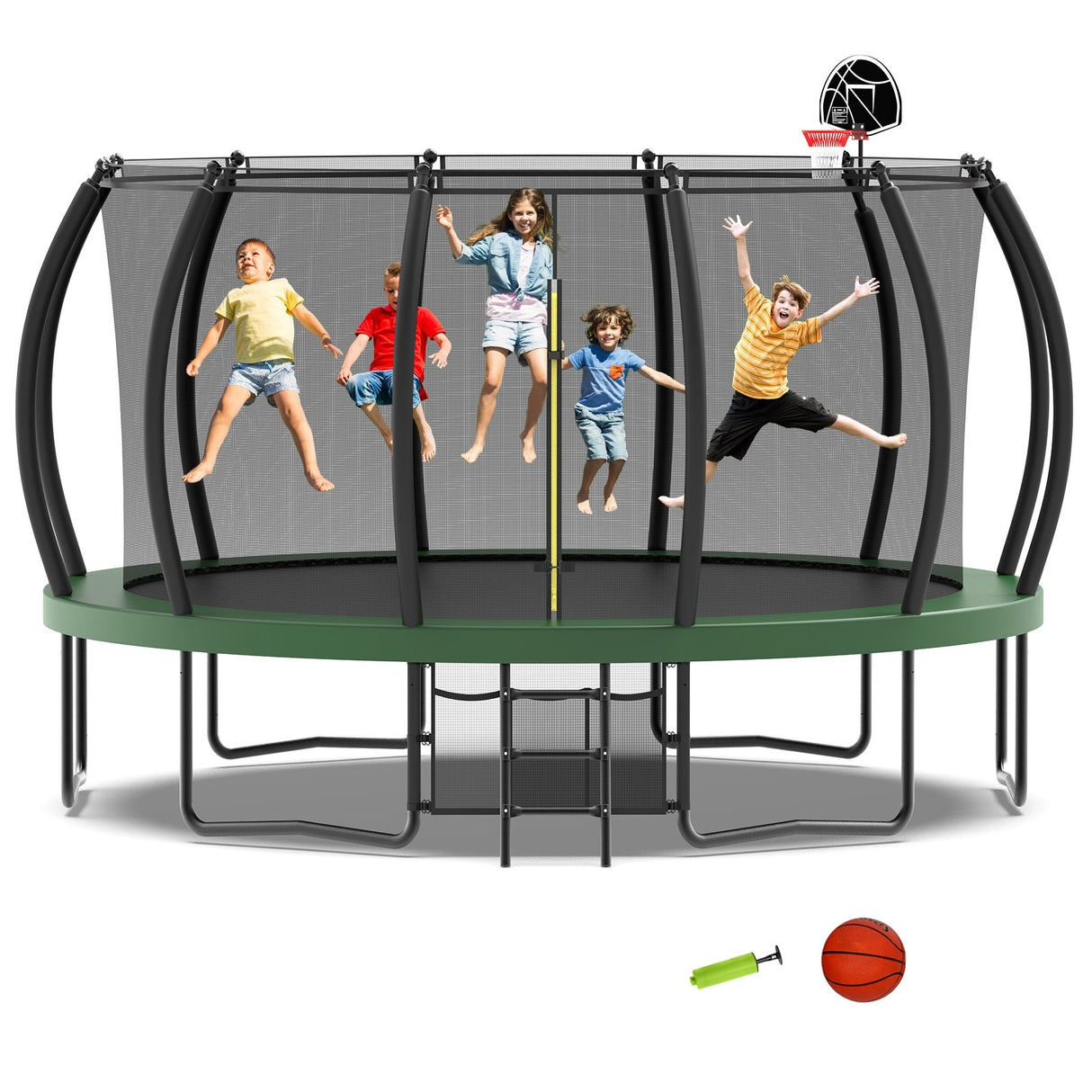 12ft/14ft/15ft/16ft Trampoline for Kids and Adults, Outdoor Trampolines with Curved Poles, Pumpkin Shaped