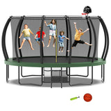 12ft/14ft/15ft/16ft Trampoline for Kids and Adults, Outdoor Trampolines with Curved Poles, Pumpkin Shaped