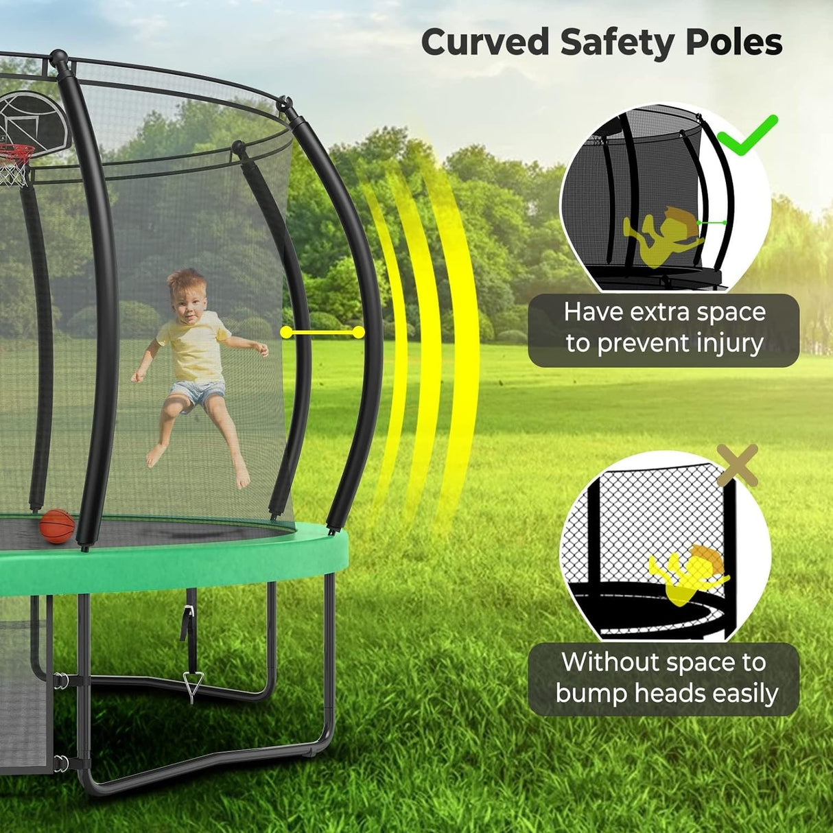 12ft/14ft/15ft/16ft Trampoline for Kids and Adults, Outdoor Trampolines with Curved Poles, Pumpkin Shaped