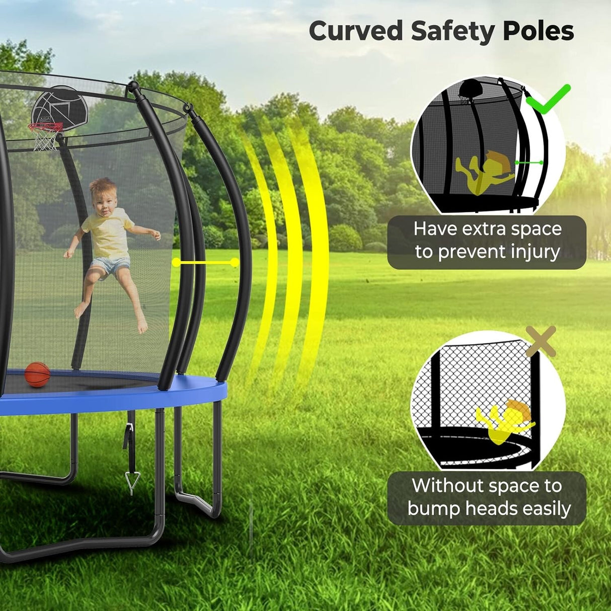 12ft/14ft/15ft/16ft Trampoline for Kids and Adults, Outdoor Trampolines with Curved Poles, Pumpkin Shaped