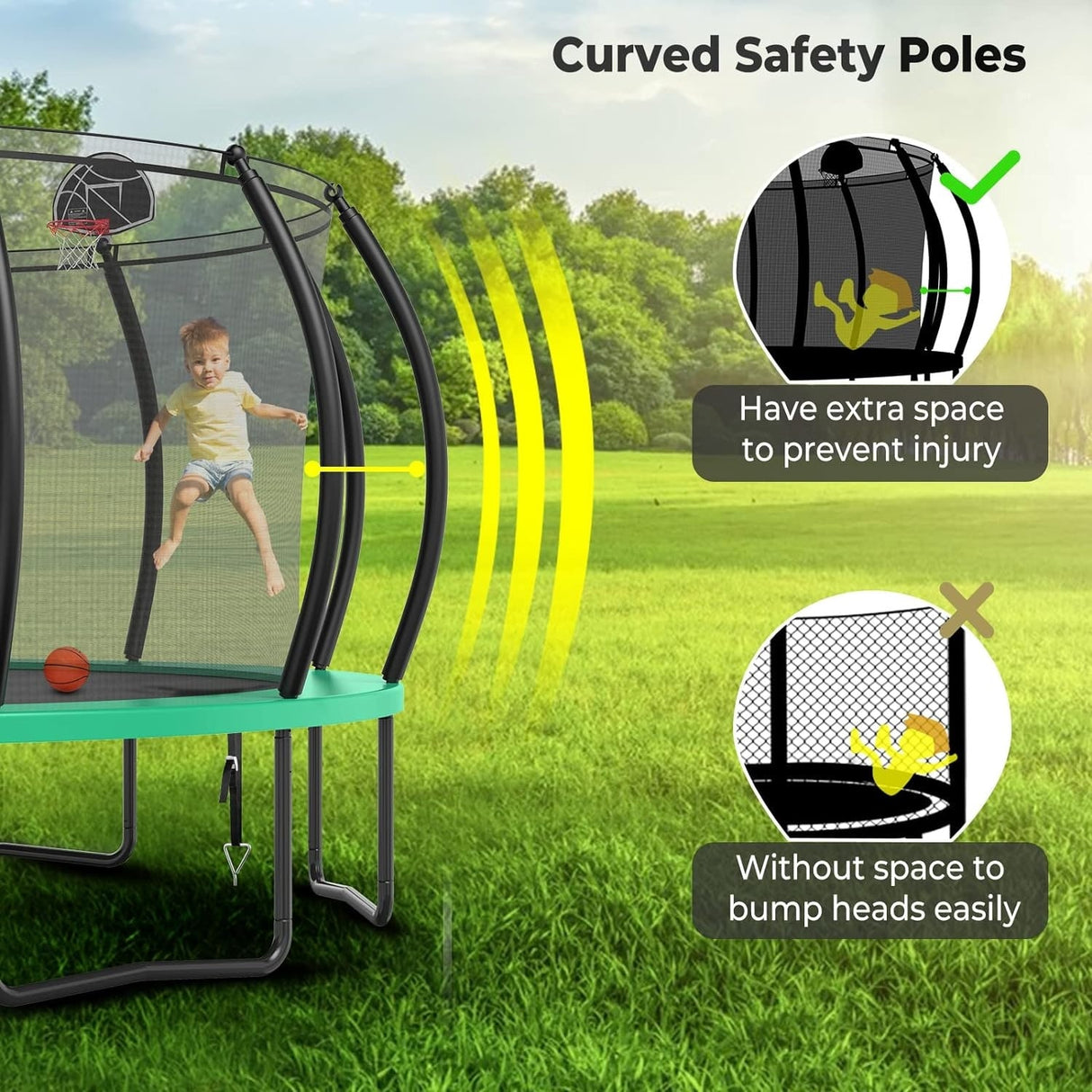 12ft/14ft/15ft/16ft Trampoline for Kids and Adults, Outdoor Trampolines with Curved Poles, Pumpkin Shaped
