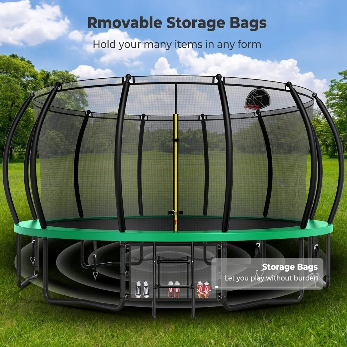 12ft/14ft/15ft/16ft Trampoline for Kids and Adults, Outdoor Trampolines with Curved Poles, Pumpkin Shaped