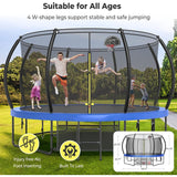 12ft/14ft/15ft/16ft Trampoline for Kids and Adults, Outdoor Trampolines with Curved Poles, Pumpkin Shaped