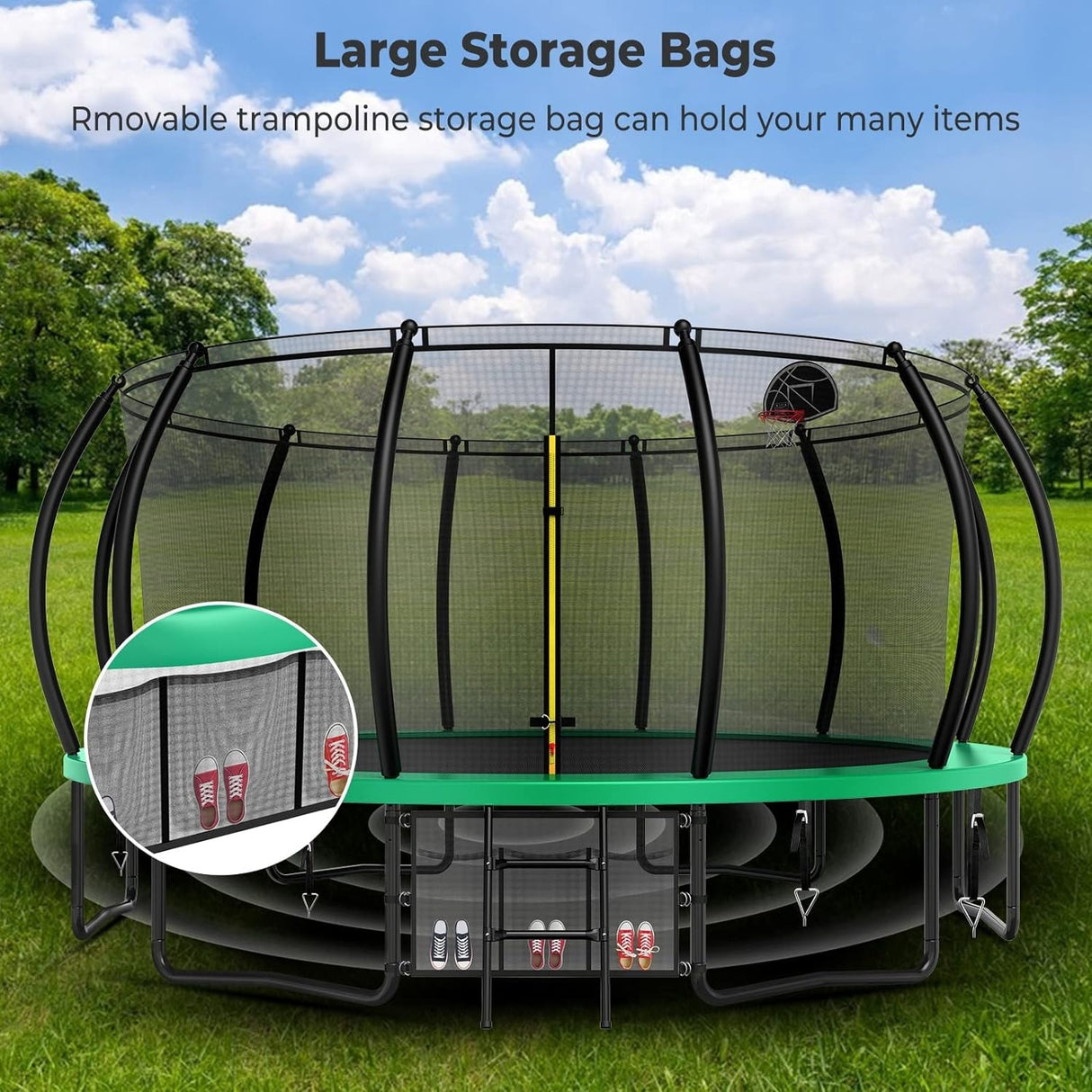12ft/14ft/15ft/16ft Trampoline for Kids and Adults, Outdoor Trampolines with Curved Poles, Pumpkin Shaped