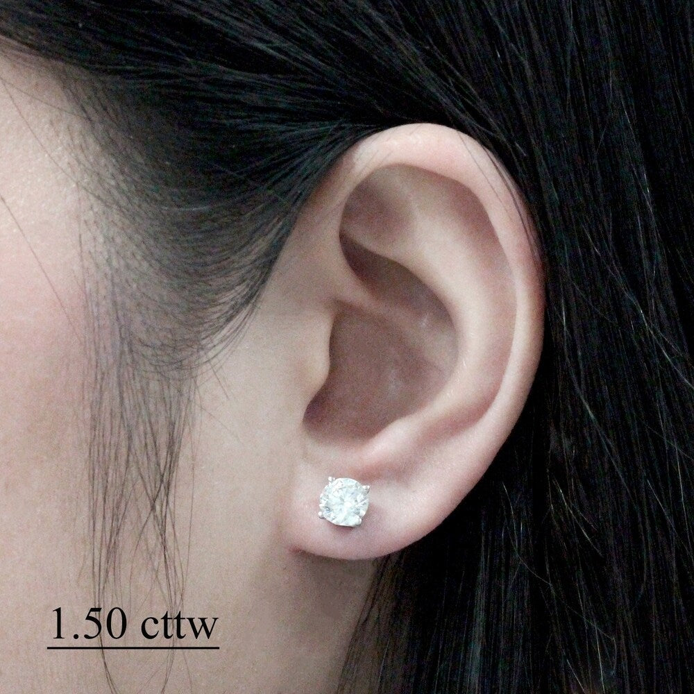 Auriya 1 1/2 to 2ctw Round Solitaire Diamond Stud Earrings 14k Gold