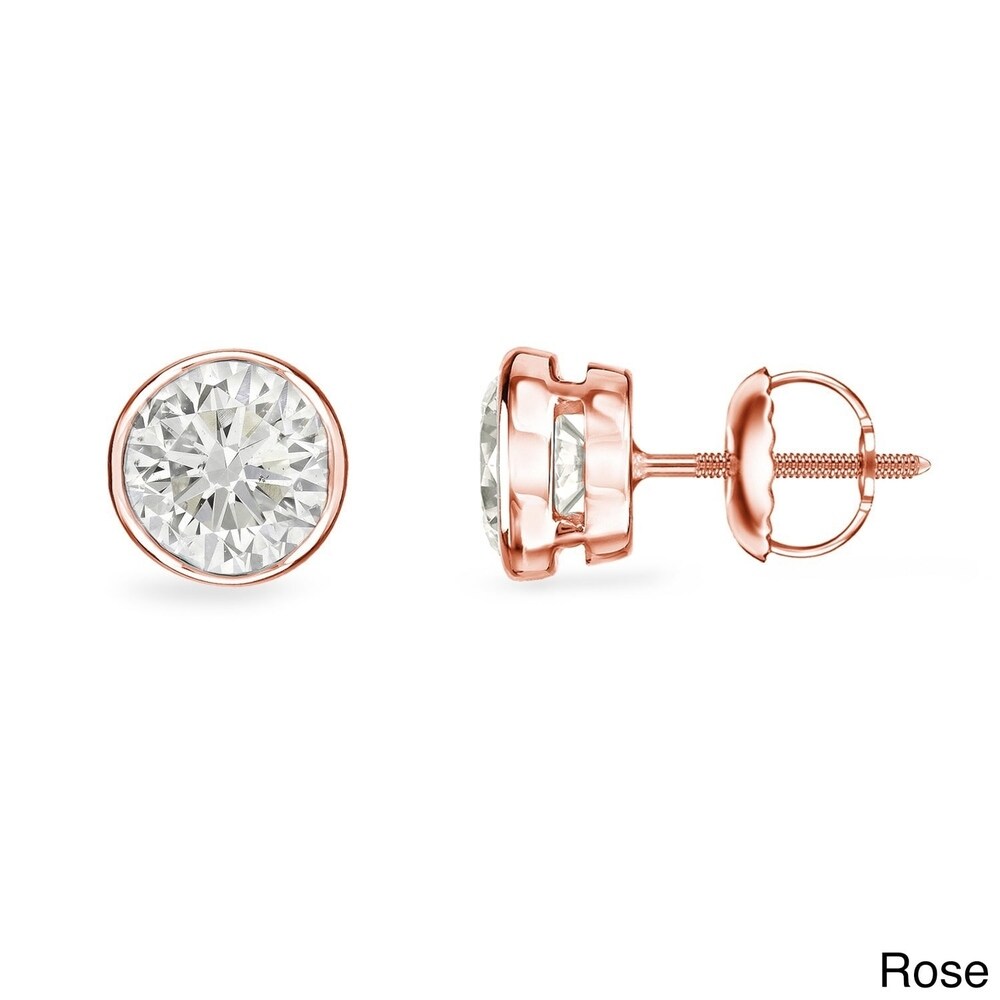 Auriya 1/3ctw Round Diamond Stud Earrings 14k Gold Bezel-set