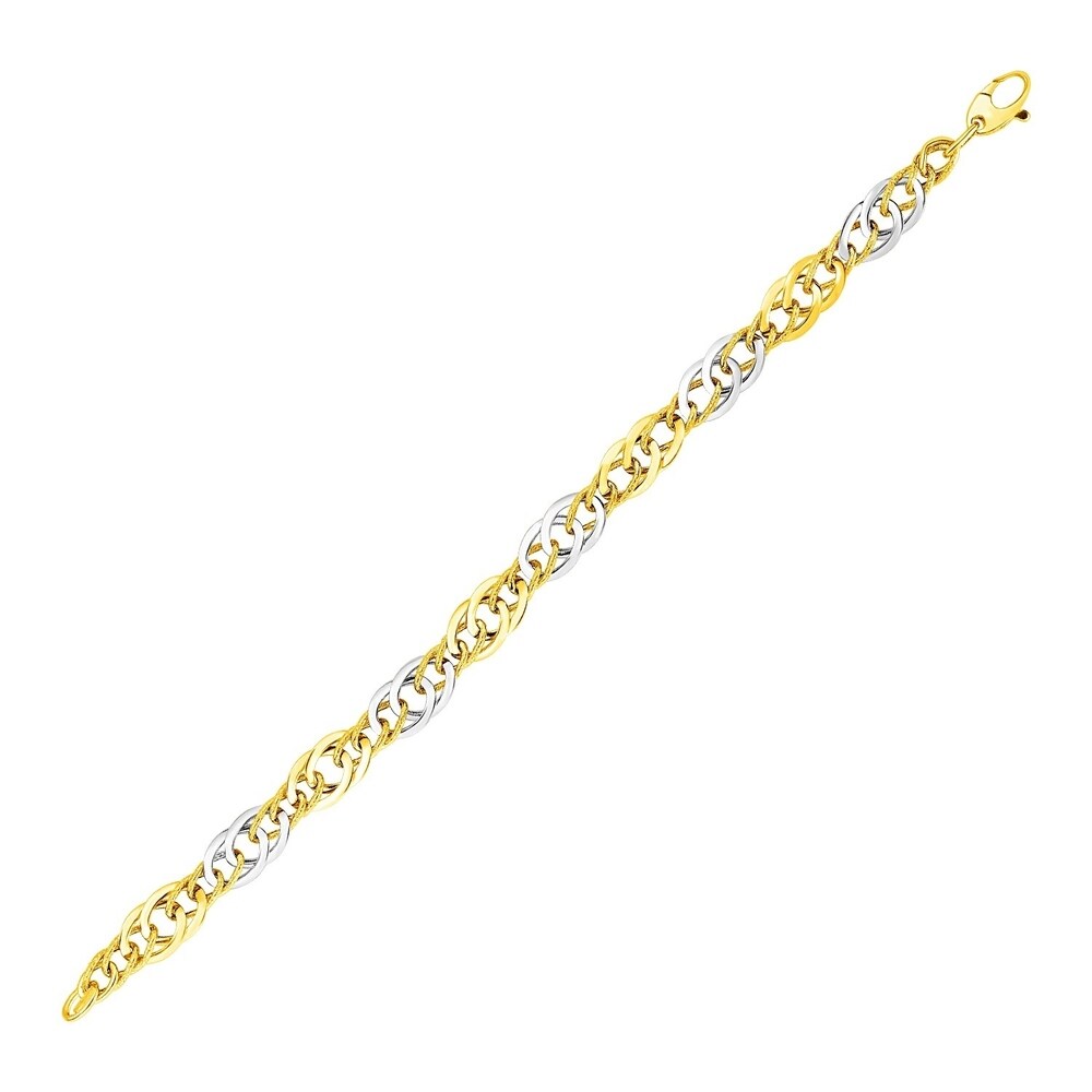14k Two Tone Gold Double Oval Link Bracelet