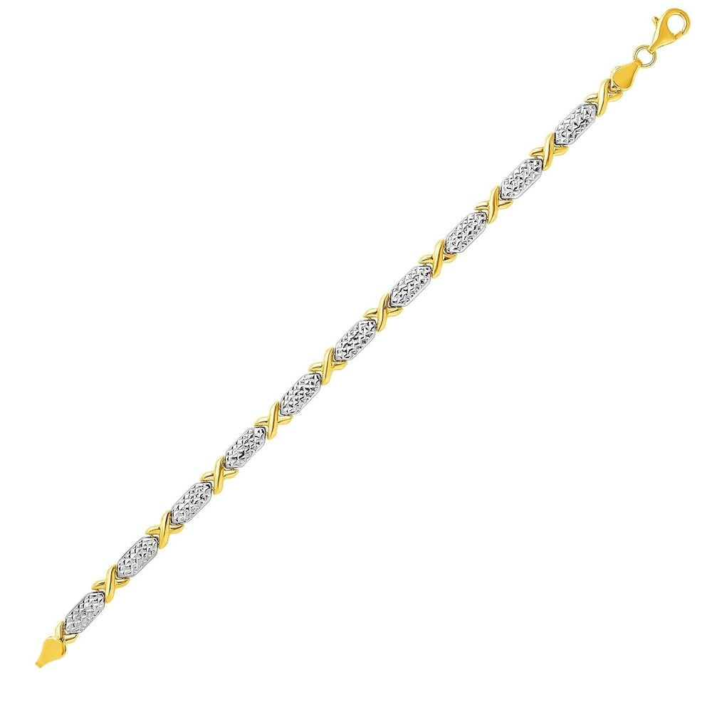14k Two-Toned Yellow and White Gold Double''S'' Pattern Bracelet