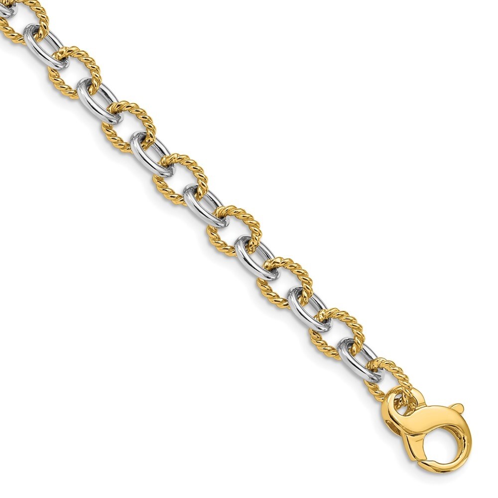 14k Two-tone 6.5mm Fancy Link Chain Bracelet, 7.5"
