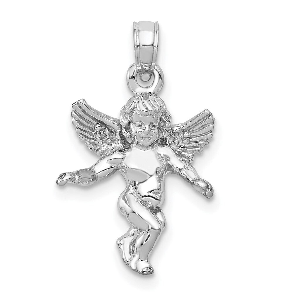 14k White Gold Polished Solid Angel Pendant